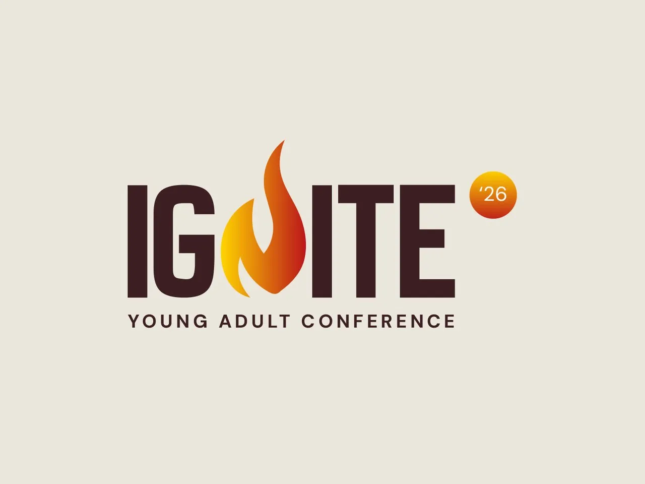 The IGNITE ’26 young adult conference logo, with a flame for the N