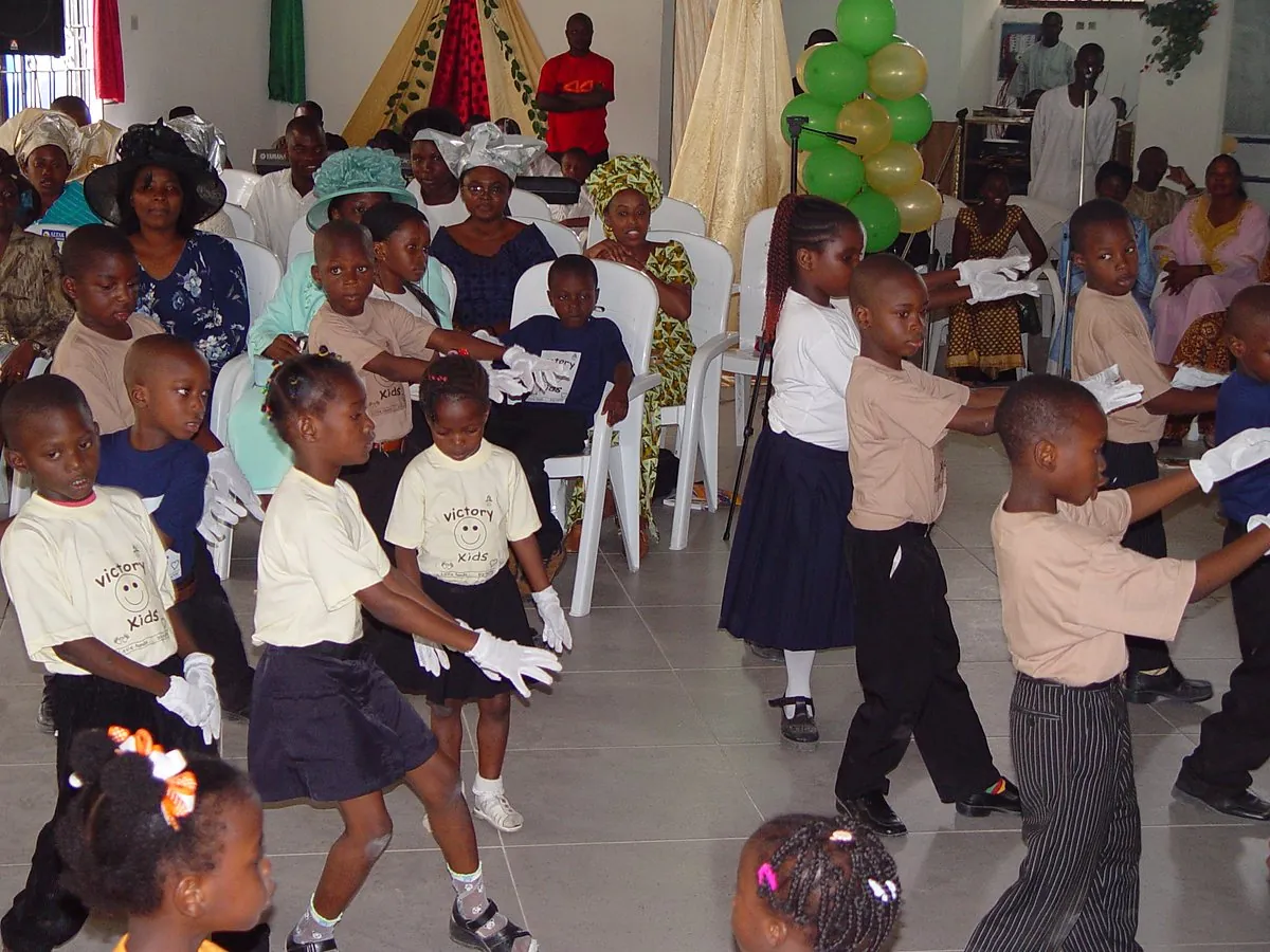 Victory Kids performing an action song in 2003