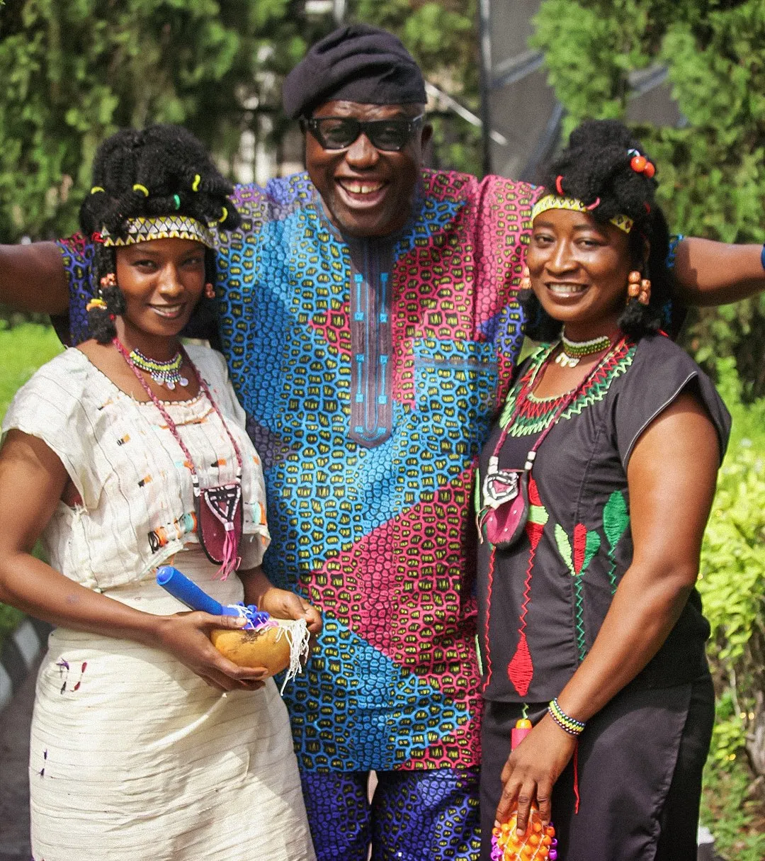 Three members in traditional attire at the Yabonupe cultural Sabbath